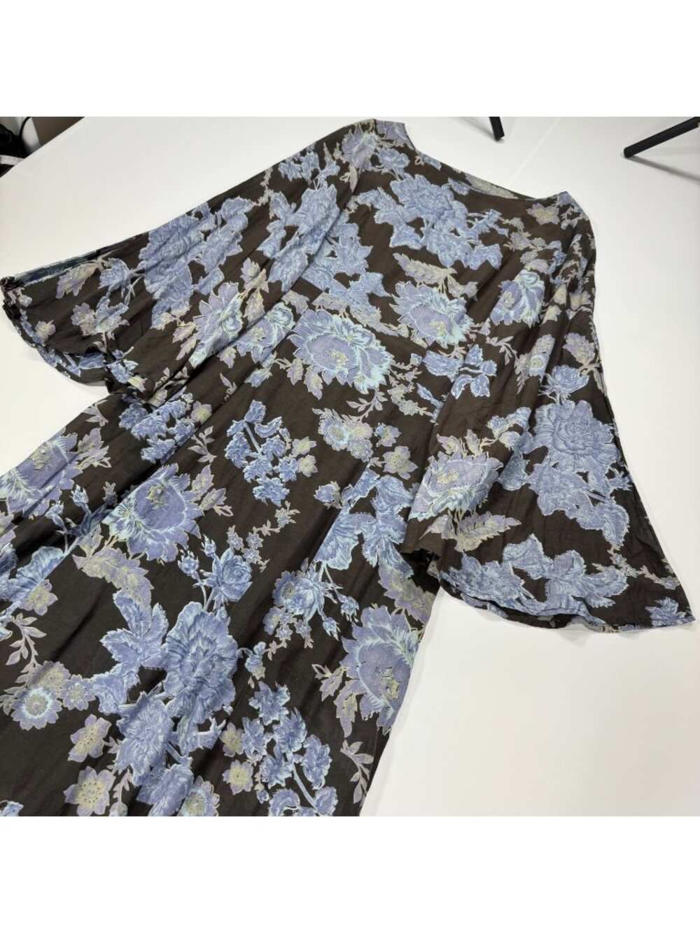 Free People Melrose Dress Women's 4 Black Floral Cotton Maxi Lined Bell Sleeve